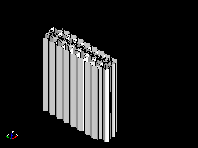  Deformation behavior for axial compression of aluminum honeycomb in orthogonal direction (X) 